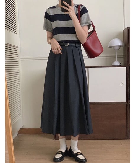 A line pleats long skirt/3color