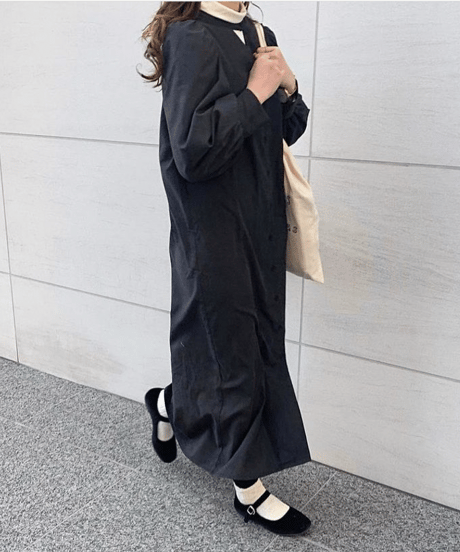 2way puff sleeve long dress/3color