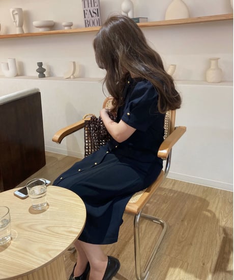 front button classic dress(half sleeve)/2color