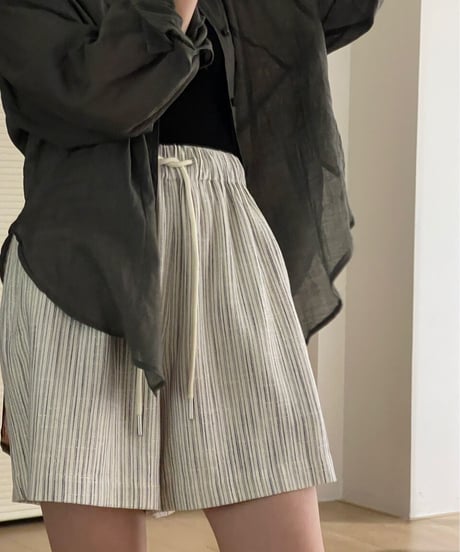 linen stripe short pants