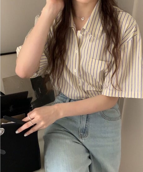 color stripe shirt(half sleeve)/2color