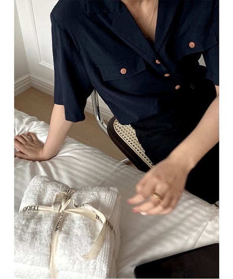 open collar half sleeve shirt/3color