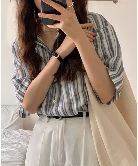 linen 100% stripe shirt/2color