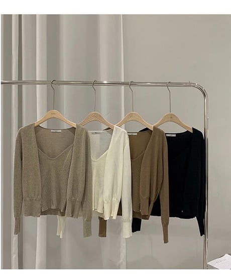 knit camisole & cardigan ensemble /4color