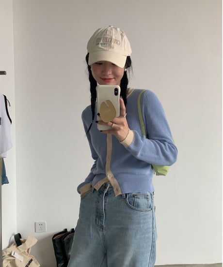 bi-color line cardigan/3color