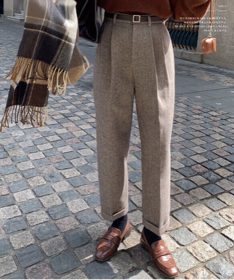[OUTLET]herringbone wool slacks/2color