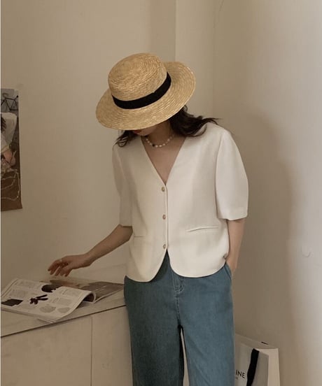 V neck classic jacket(half sleeve)/2color