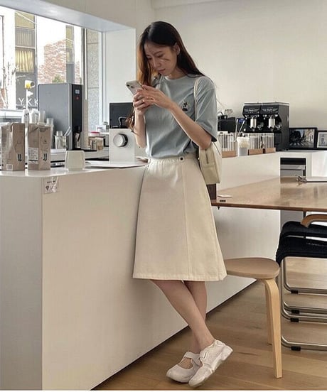 A line middle denim skirt/2color