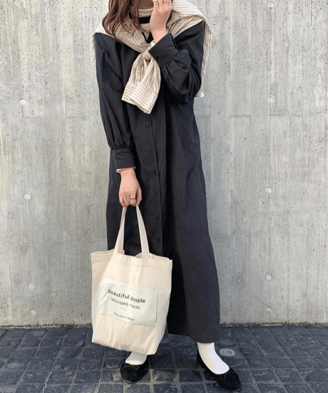 2way puff sleeve long dress/3color