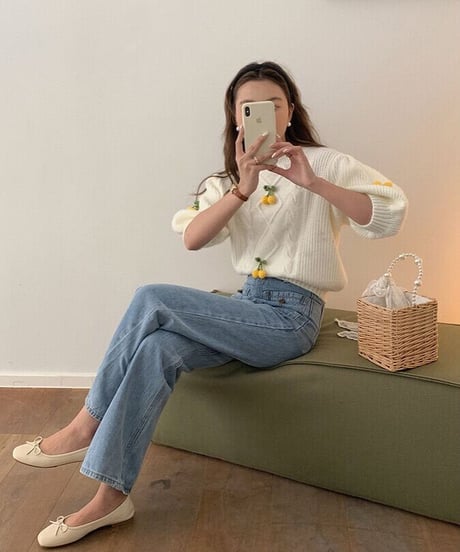 front pocket semi flare denim/2color