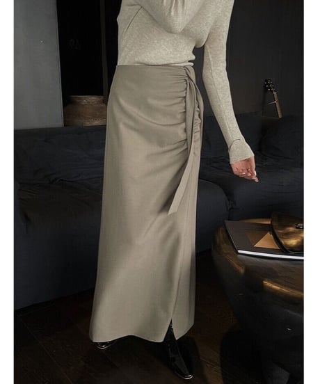 ribbon tight long skirt/2color