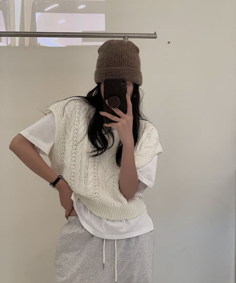 drop shoulder cable vest/5color