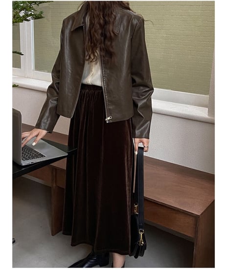 eco leather fastener jacket/2color