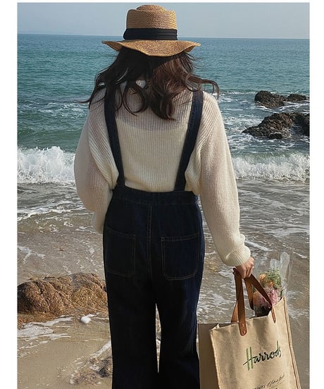 flare denim salopette/2color