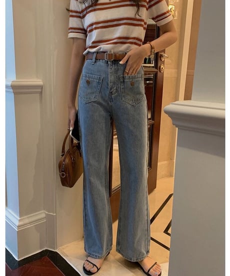 front pocket semi flare denim/2color