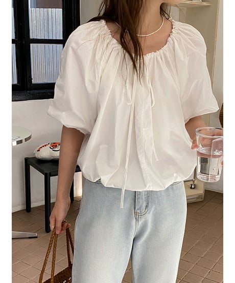 volume gather blouse(half sleeve)/2color(ネコポス)