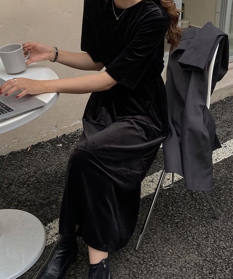 velour half sleeve dress/2color