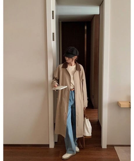 corduroy collar long coat
