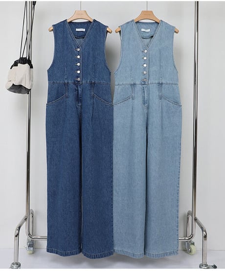 sleeveless denim jump suit/2color