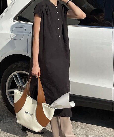 band collar french sleeve one-piece/3color