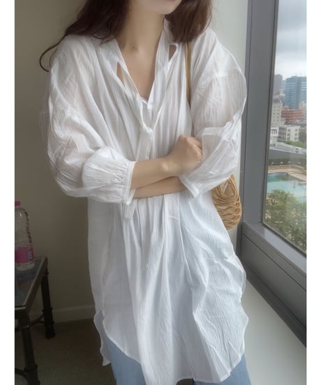 ribbon cotton tunic/4color