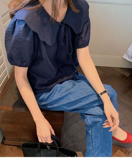 design collar ribbon blouse/3color