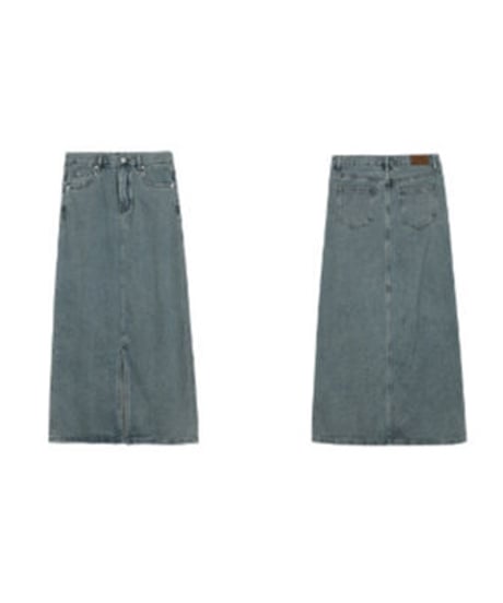 front slit denim long skirt