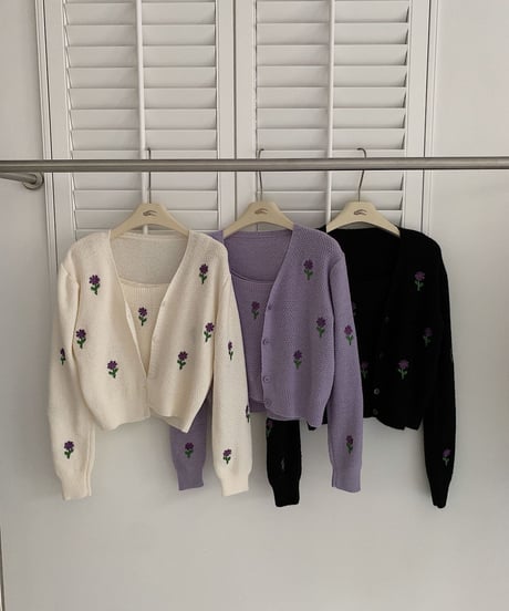 flower knit ensemble/3color
