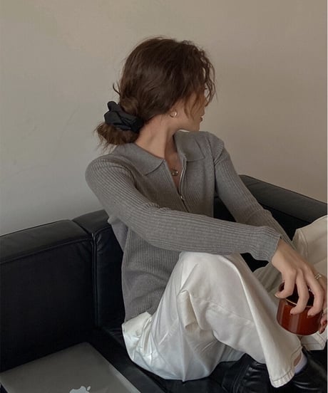 zip up rib knit/5color(ネコポス)
