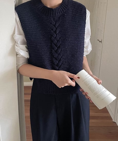 cable side open vest/3color