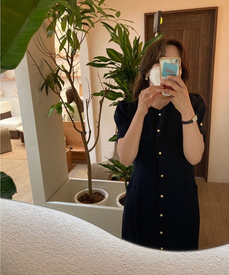front button classic dress(half sleeve)/2color
