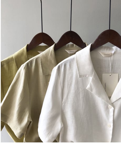 cotton linen open collar shirt/3color