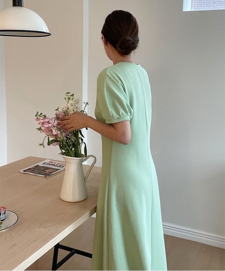 puff sleeve simple dress/3color
