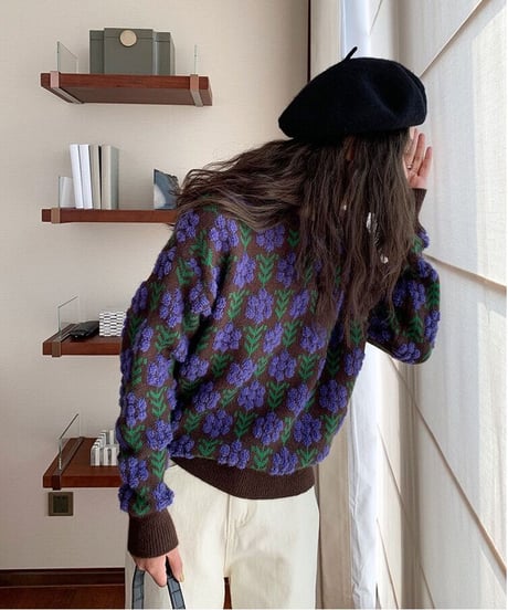[OUTLET]retro flower knit pullover