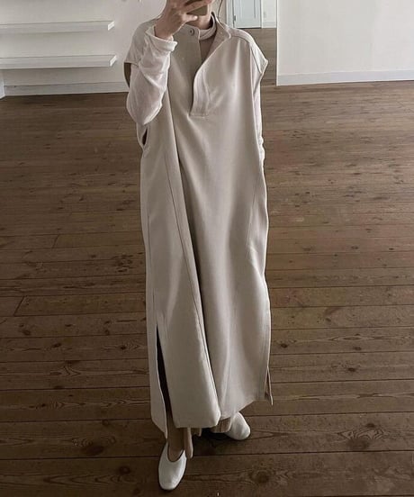Key neck long dress/3color