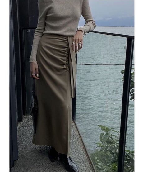 ribbon tight long skirt/2color