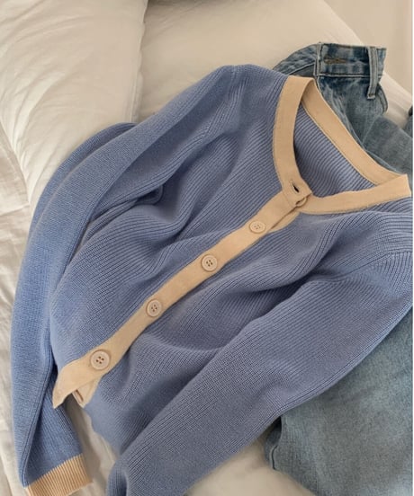 bi-color line cardigan/3color