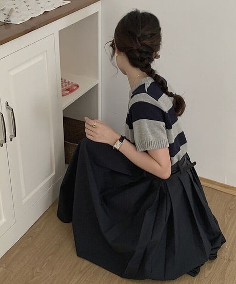 A line pleats long skirt/3color
