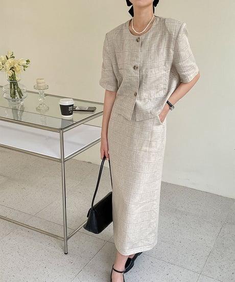 （linen 100%）linen check SET UP(上)/2color