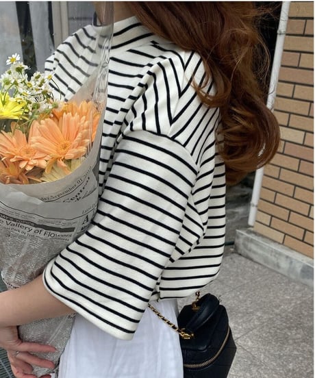 mock neck border T-shirt/2color(ネコポス)
