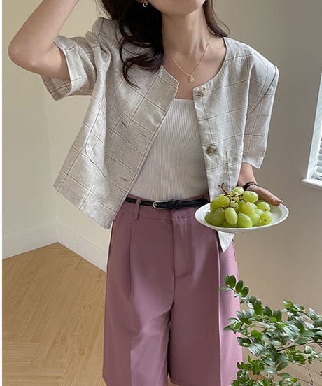 （linen 100%）linen check SET UP(上)/2color