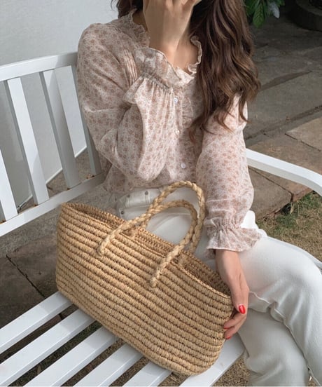 flower V neck chiffon blouse/3color