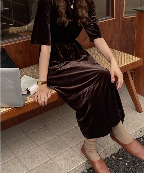 velour half sleeve dress/2color