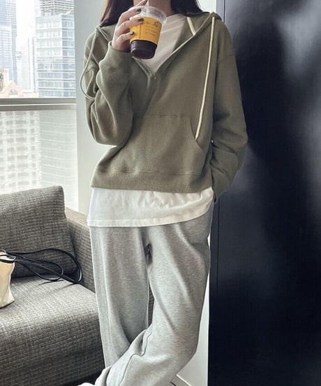 [OUTLET]waffle  half zip hoodie/3color