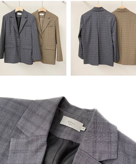 back slit check jacket/2color