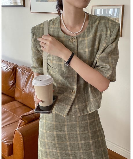 （linen 100%）linen check SET UP(上)/2color