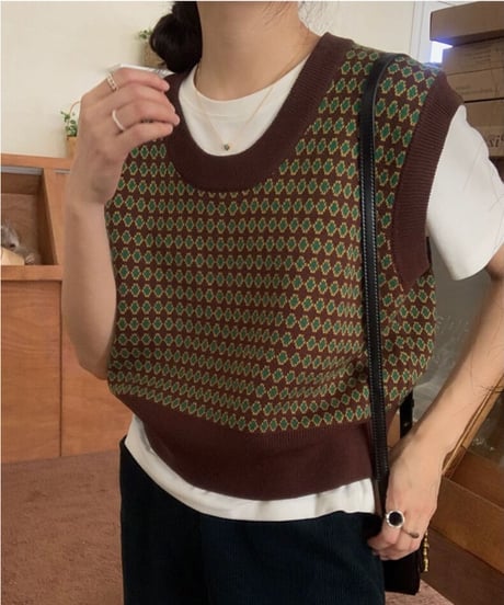 pattern knit vest/2 color