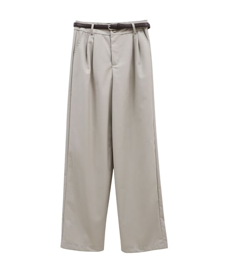 tuck wide slacks & belt/3color