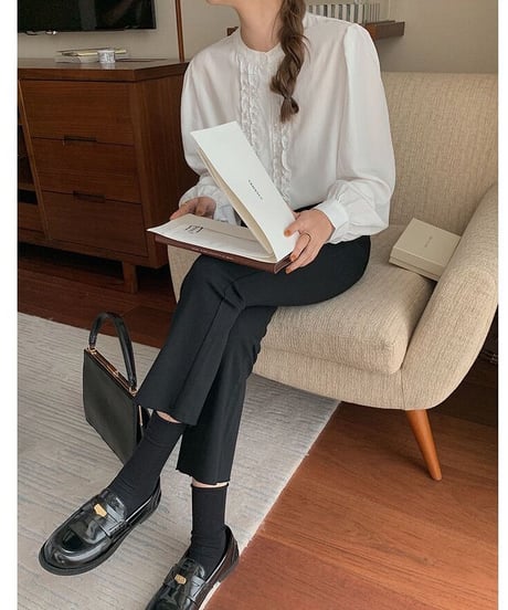 stand collar frill shirt