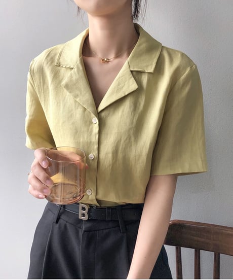 cotton linen open collar shirt/3color